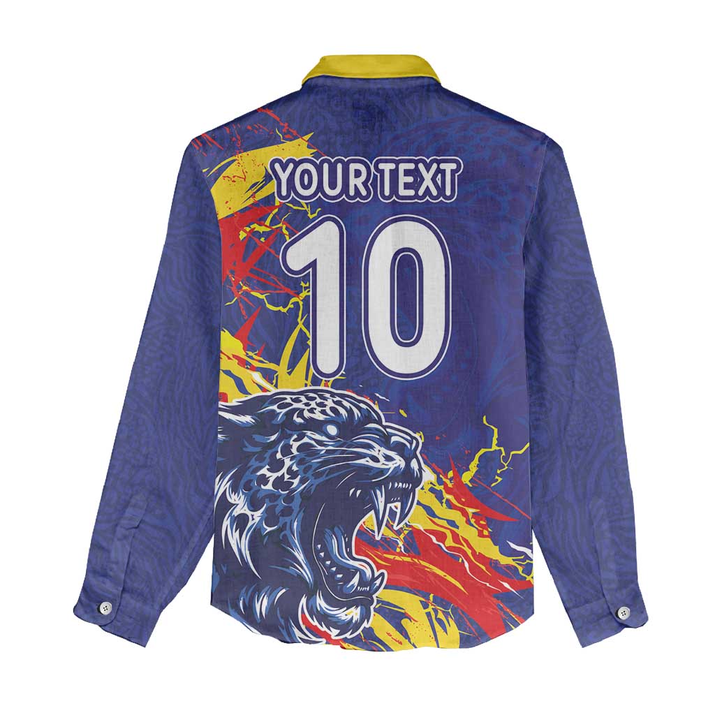 Custom DR Congo Football Leopard Mascot Women Casual Shirt Fierce Leopard Art National Flag Colors