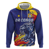 Custom DR Congo Football Leopard Mascot Zip Hoodie Fierce Leopard Art National Flag Colors