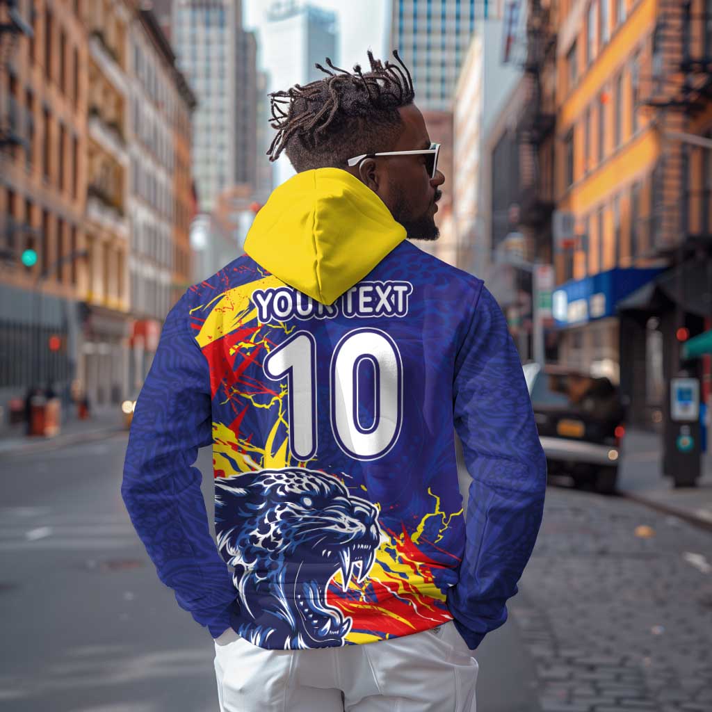 Custom DR Congo Football Leopard Mascot Zip Hoodie Fierce Leopard Art National Flag Colors