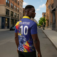 Custom DR Congo Football Leopard Mascot Zipper Polo Shirt Fierce Leopard Art National Flag Colors
