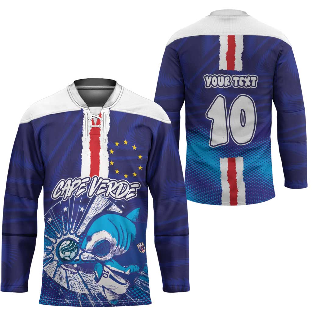 Custom Cape Verde Football Blue Shark Mascot Hockey Jersey Glory 2026