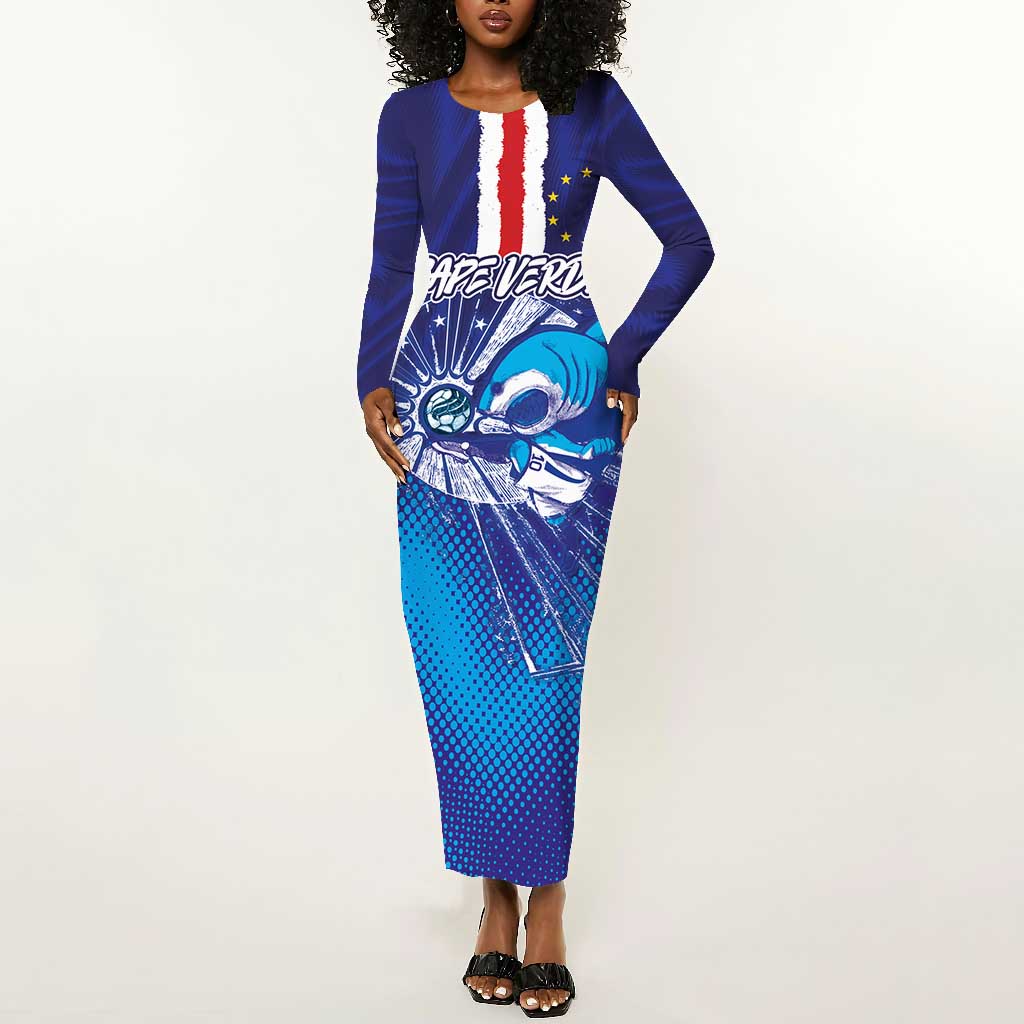 Custom Cape Verde Football Blue Shark Mascot Long Sleeve Bodycon Dress Glory 2026