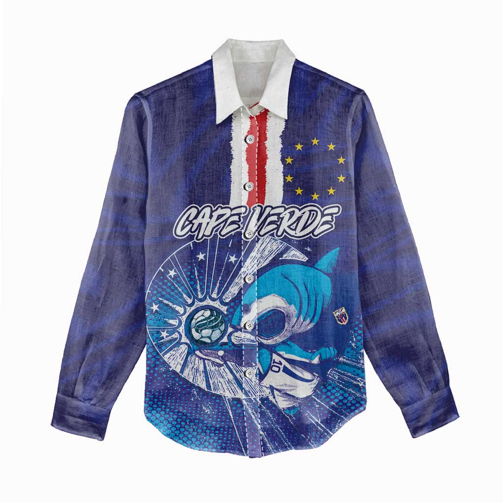 Custom Cape Verde Football Blue Shark Mascot Women Casual Shirt Glory 2026