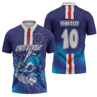 Custom Cape Verde Football Blue Shark Mascot Zipper Polo Shirt Glory 2026