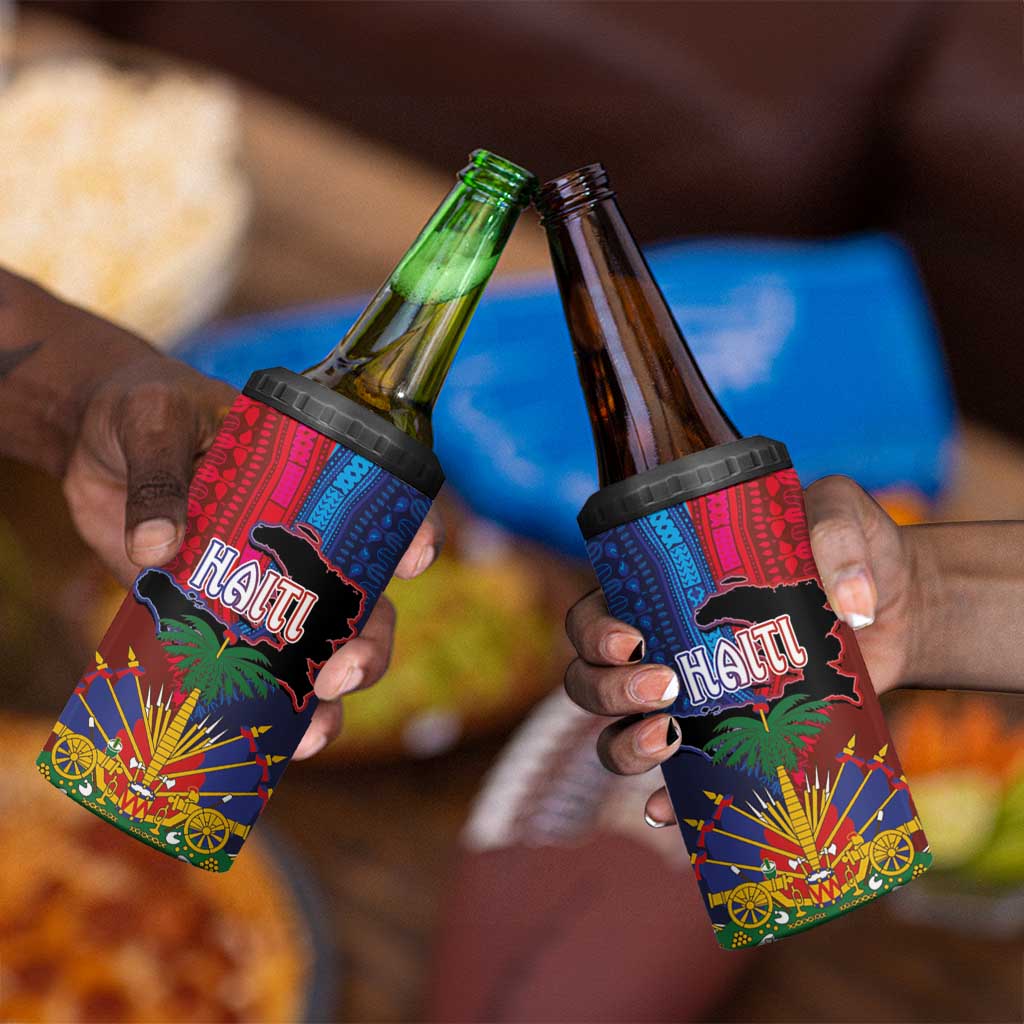 Haiti Coat Of Arms Map Dashiki 4 in 1 Can Cooler Tumbler Vibrant Caribbean Heritage