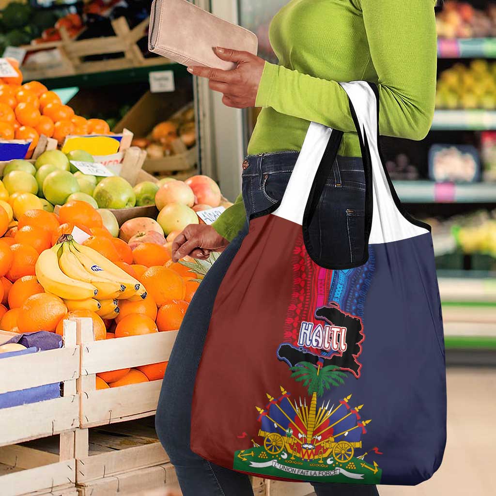 Haiti Coat Of Arms Map Dashiki Grocery Bag Vibrant Caribbean Heritage