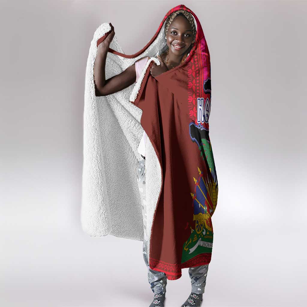 Haiti Coat Of Arms Map Dashiki Hooded Blanket Vibrant Caribbean Heritage