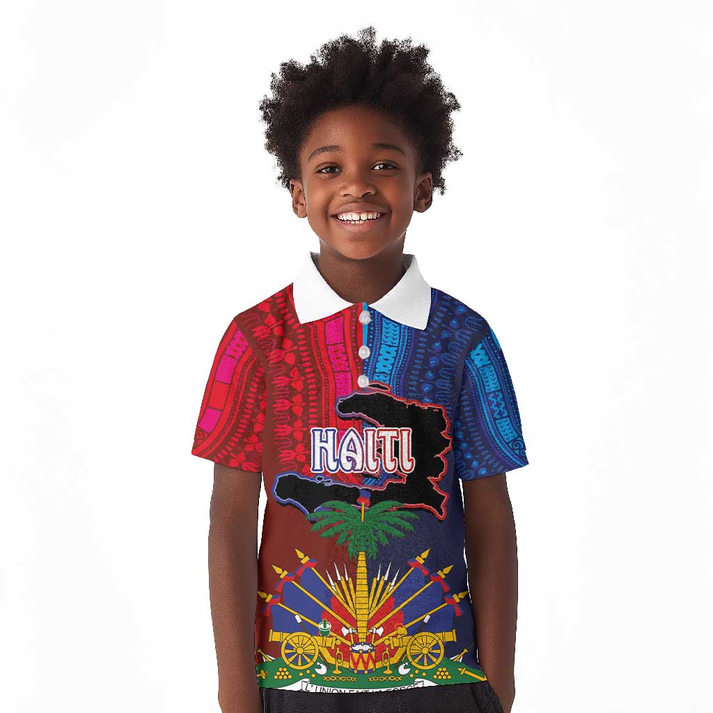 Haiti Coat Of Arms Map Dashiki Kid Polo Shirt Vibrant Caribbean Heritage