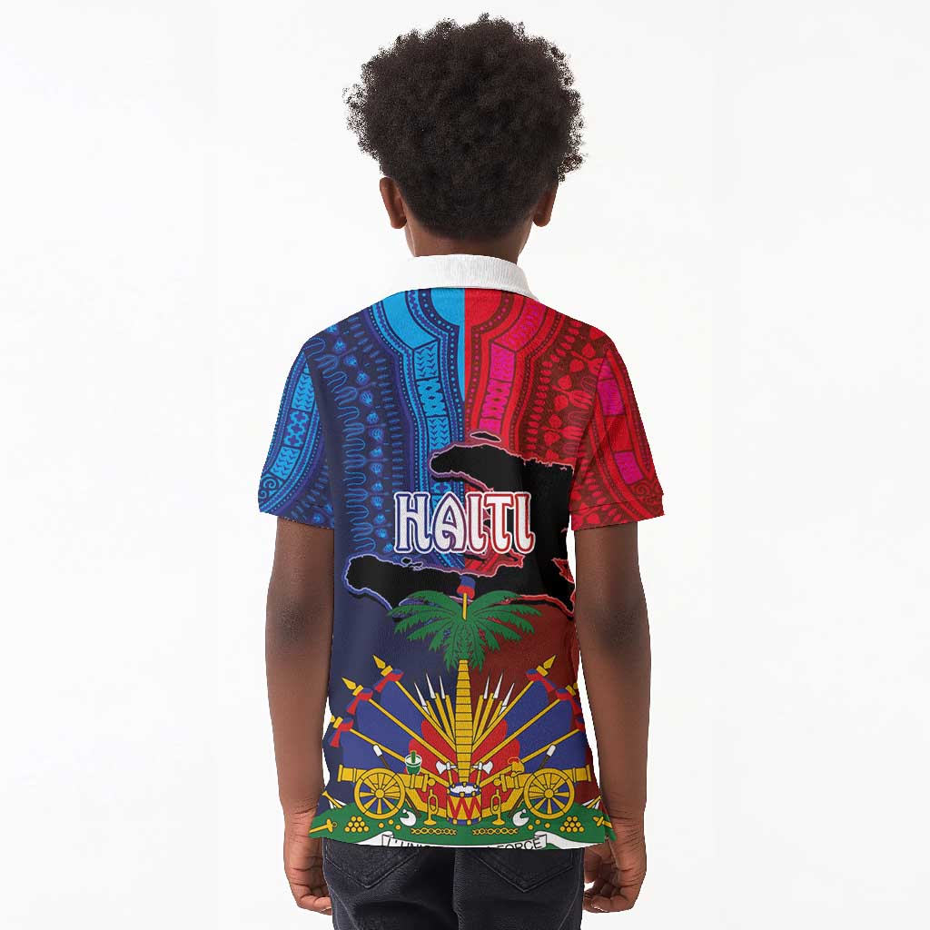 Haiti Coat Of Arms Map Dashiki Kid Polo Shirt Vibrant Caribbean Heritage