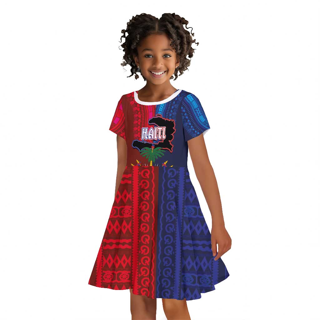 Haiti Coat Of Arms Map Dashiki Kid Short Sleeve Dress Vibrant Caribbean Heritage