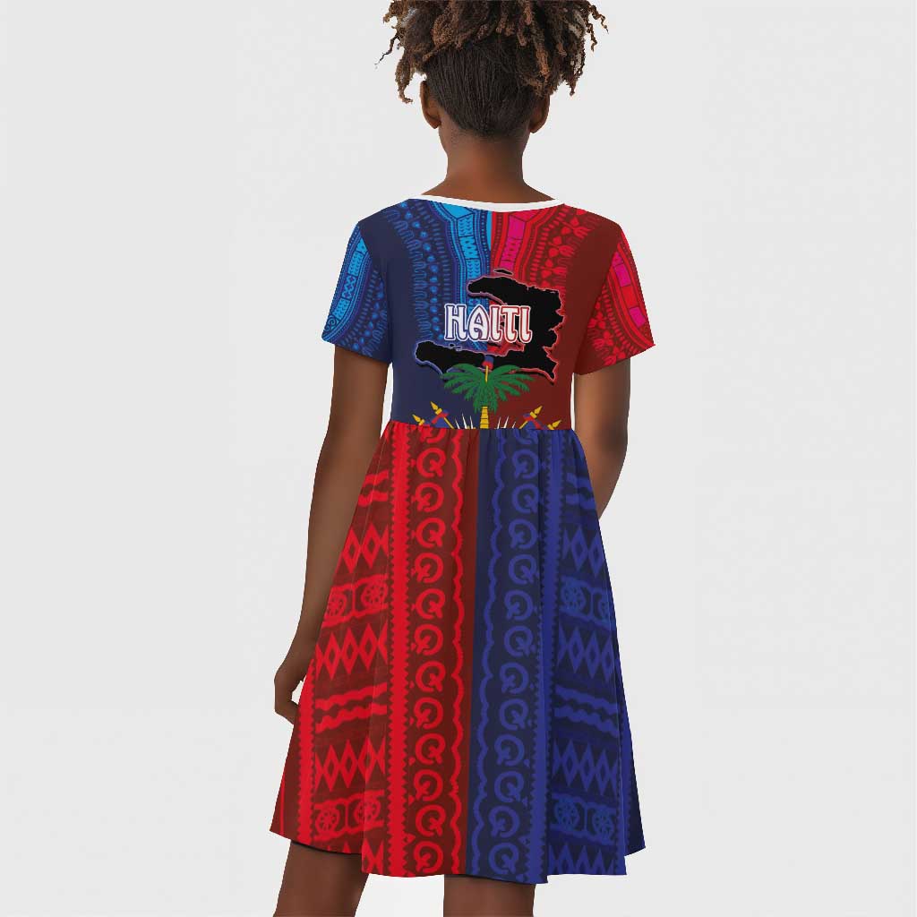 Haiti Coat Of Arms Map Dashiki Kid Short Sleeve Dress Vibrant Caribbean Heritage