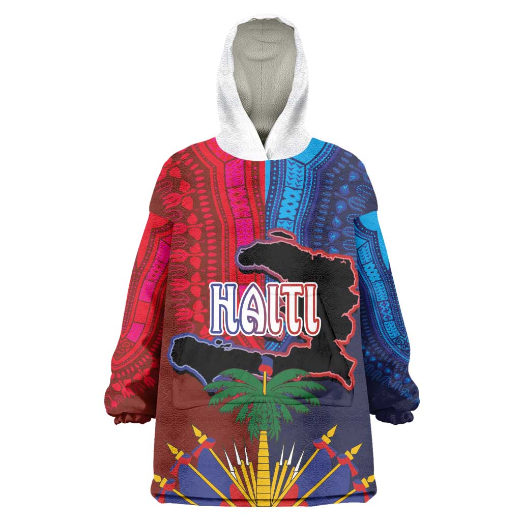Haiti Coat Of Arms Map Dashiki Kid Wearable Blanket Hoodie Vibrant Caribbean Heritage