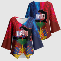 Haiti Coat Of Arms Map Dashiki Kimono Sleeve Blouse Vibrant Caribbean Heritage