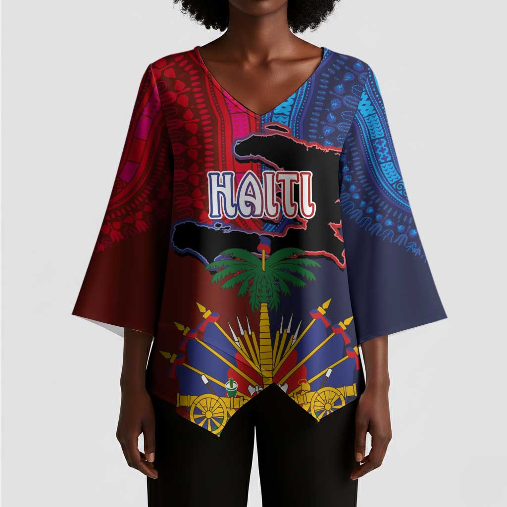 Haiti Coat Of Arms Map Dashiki Kimono Sleeve Blouse Vibrant Caribbean Heritage