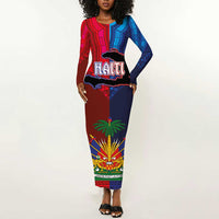 Haiti Coat Of Arms Map Dashiki Long Sleeve Bodycon Dress Vibrant Caribbean Heritage