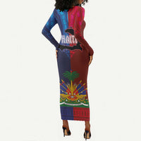 Haiti Coat Of Arms Map Dashiki Long Sleeve Bodycon Dress Vibrant Caribbean Heritage
