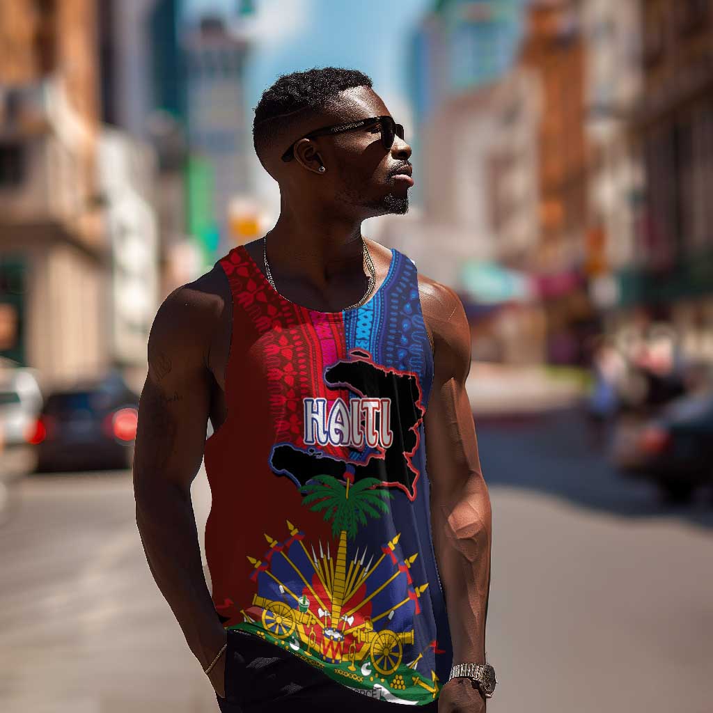 Haiti Coat Of Arms Map Dashiki Men Tank Top Vibrant Caribbean Heritage