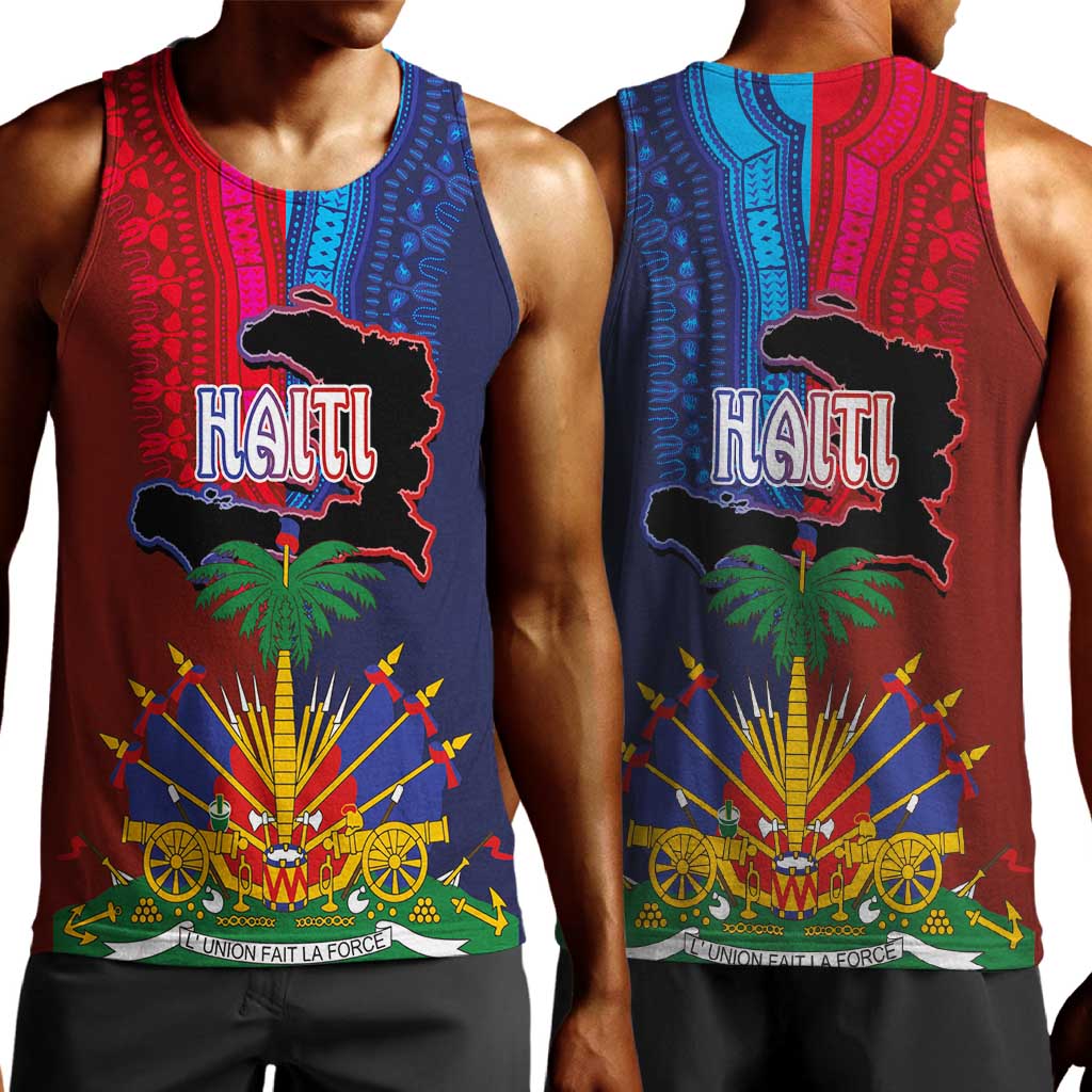 Haiti Coat Of Arms Map Dashiki Men Tank Top Vibrant Caribbean Heritage