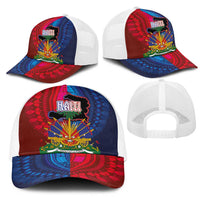 Haiti Coat Of Arms Map Dashiki Mesh Trucker Cap Vibrant Caribbean Heritage