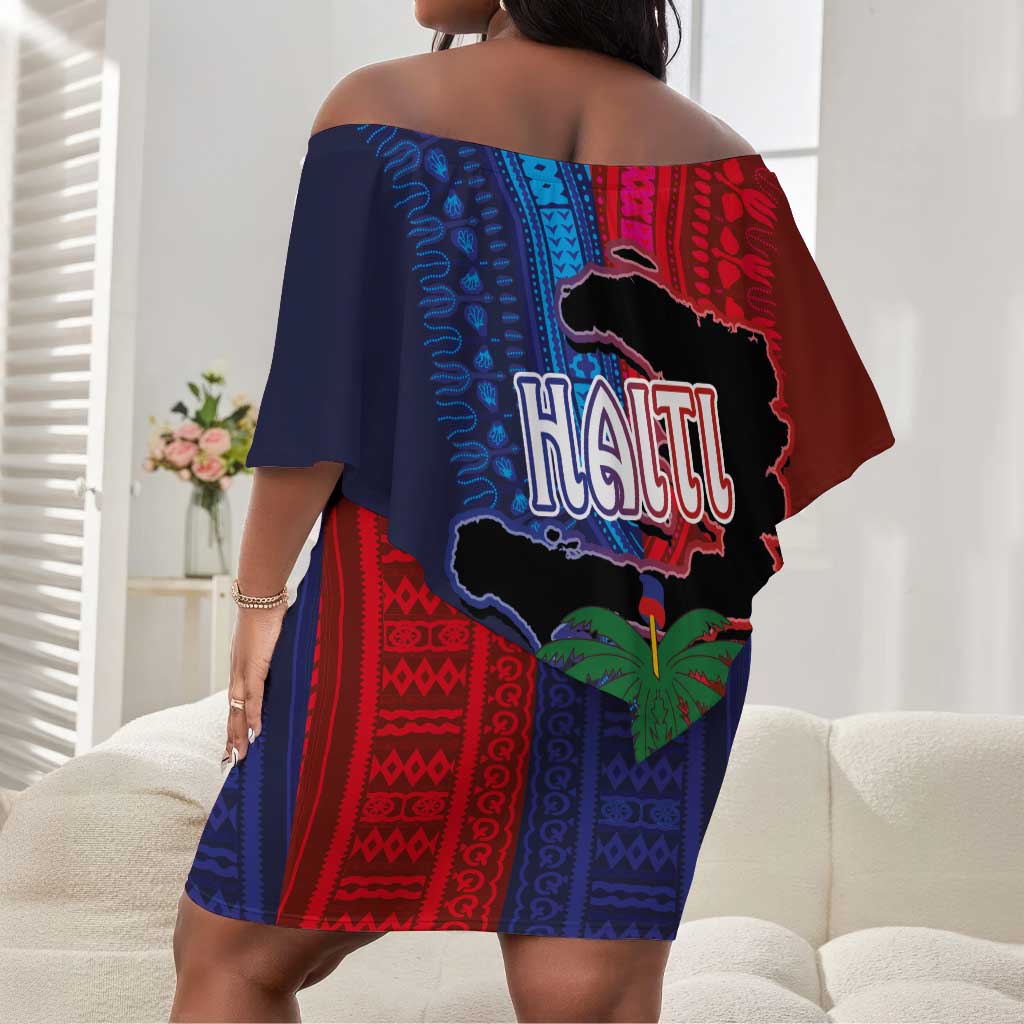 Haiti Coat Of Arms Map Dashiki Off Shoulder Short Dress Vibrant Caribbean Heritage