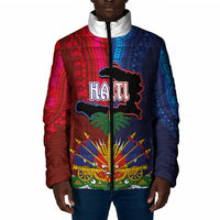 Haiti Coat Of Arms Map Dashiki Padded Jacket Vibrant Caribbean Heritage
