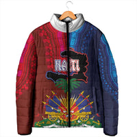 Haiti Coat Of Arms Map Dashiki Padded Jacket Vibrant Caribbean Heritage