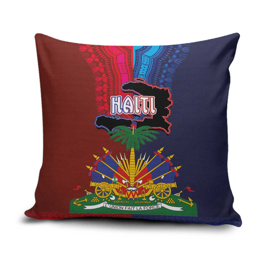 Haiti Coat Of Arms Map Dashiki Pillow Cover Vibrant Caribbean Heritage