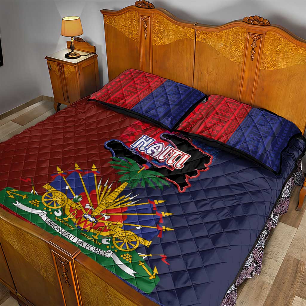 Haiti Coat Of Arms Map Dashiki Quilt Bed Set Vibrant Caribbean Heritage