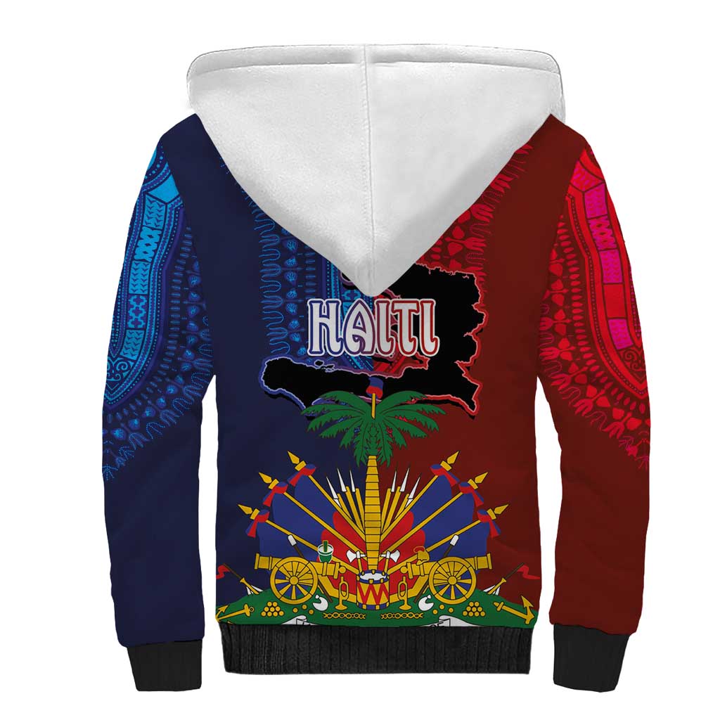 Haiti Coat Of Arms Map Dashiki Sherpa Hoodie Vibrant Caribbean Heritage