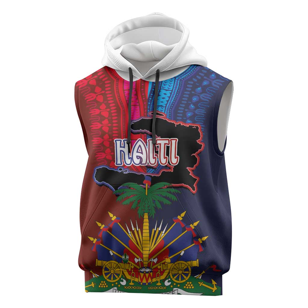 Haiti Coat Of Arms Map Dashiki Sleeveless Hoodie Vibrant Caribbean Heritage