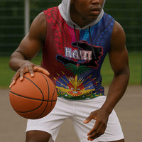 Haiti Coat Of Arms Map Dashiki Sleeveless Hoodie Vibrant Caribbean Heritage
