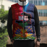 Haiti Coat Of Arms Map Dashiki Sleeveless Puffer Jacket Vibrant Caribbean Heritage