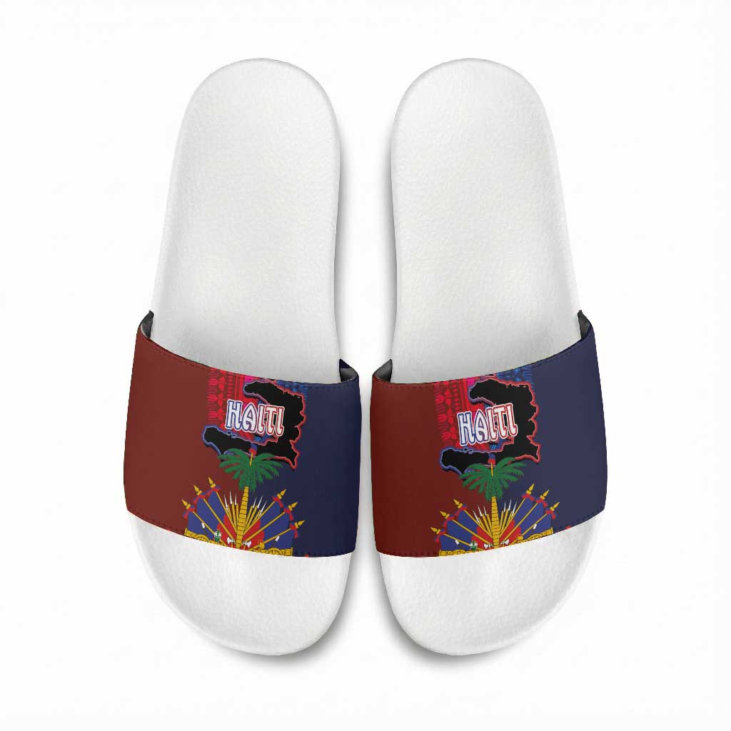 Haiti Coat Of Arms Map Dashiki Slide Sandals Vibrant Caribbean Heritage