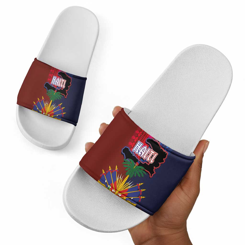 Haiti Coat Of Arms Map Dashiki Slide Sandals Vibrant Caribbean Heritage