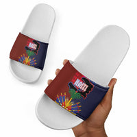 Haiti Coat Of Arms Map Dashiki Slide Sandals Vibrant Caribbean Heritage