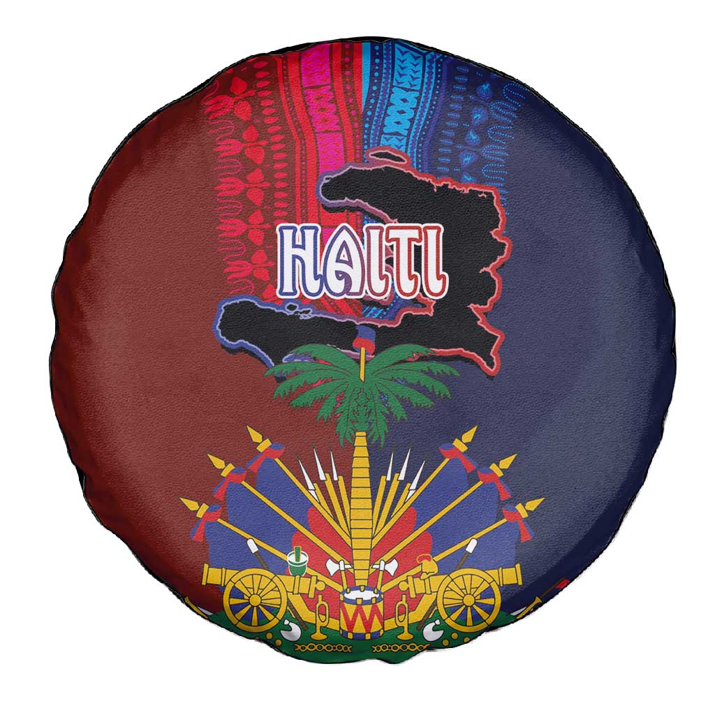 Haiti Coat Of Arms Map Dashiki Spare Tire Cover Vibrant Caribbean Heritage