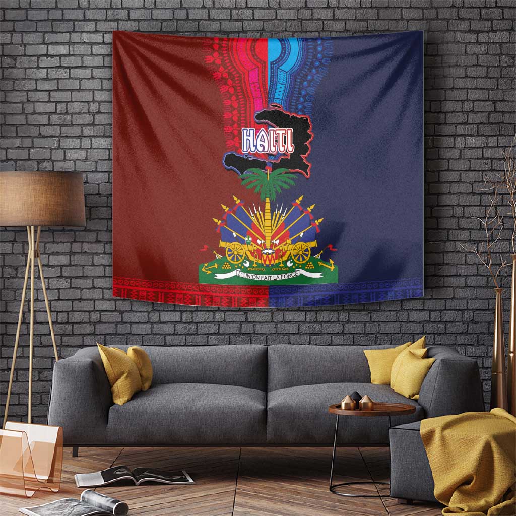 Haiti Coat Of Arms Map Dashiki Tapestry Vibrant Caribbean Heritage