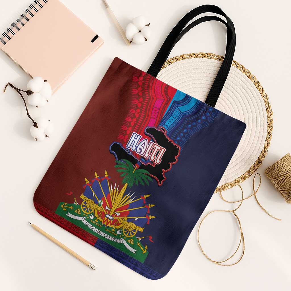 Haiti Coat Of Arms Map Dashiki Tote Bag Vibrant Caribbean Heritage