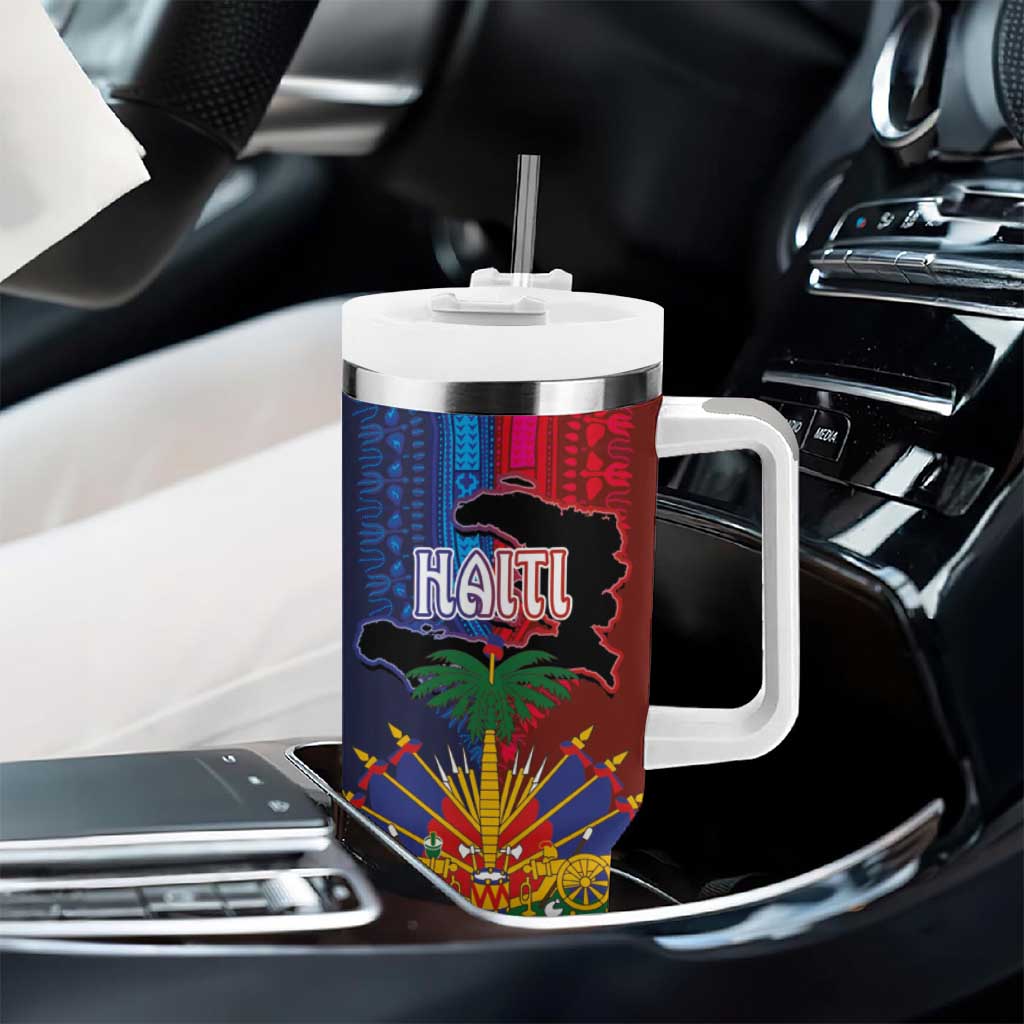 Haiti Coat Of Arms Map Dashiki Tumbler With Handle Vibrant Caribbean Heritage