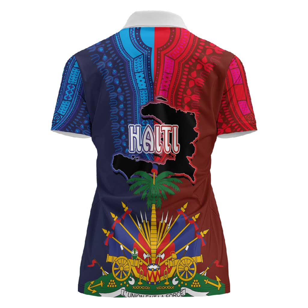 Haiti Coat Of Arms Map Dashiki Women Polo Shirt Vibrant Caribbean Heritage