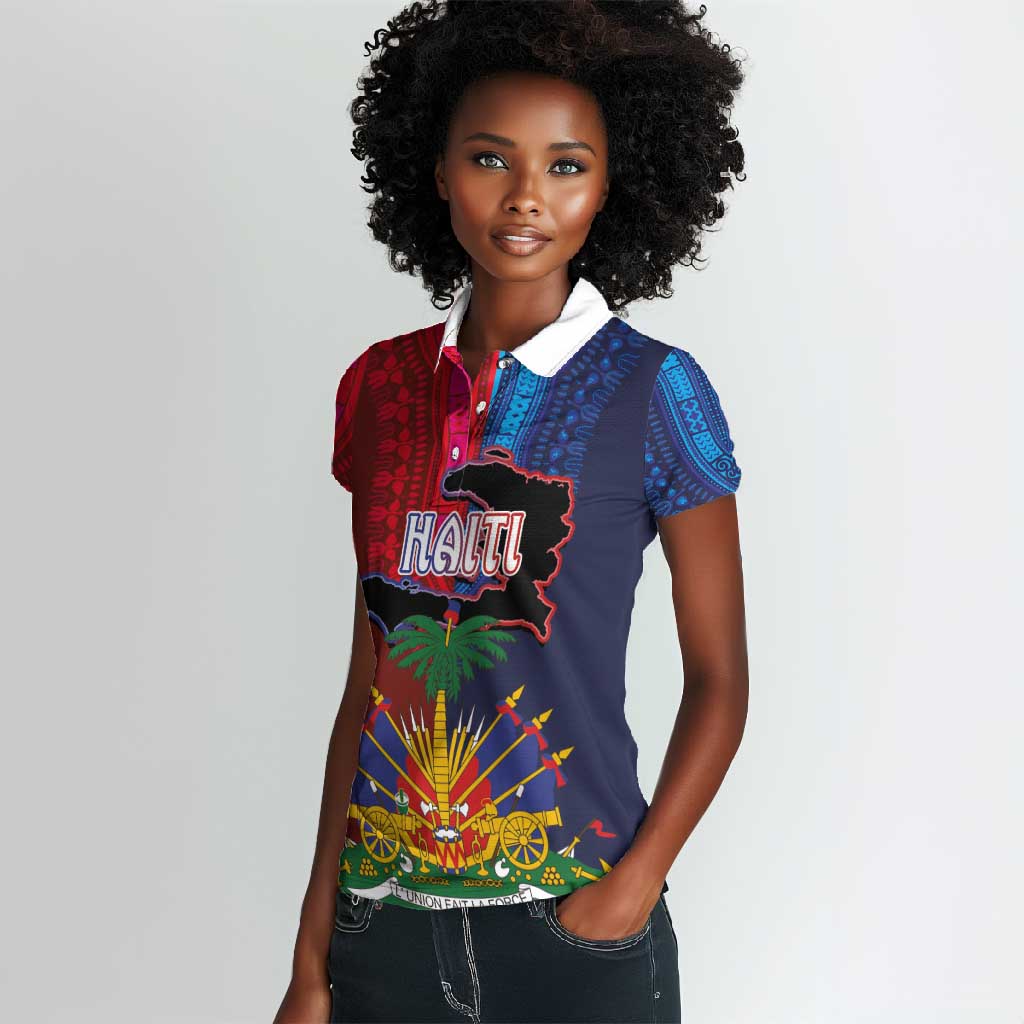 Haiti Coat Of Arms Map Dashiki Women Polo Shirt Vibrant Caribbean Heritage