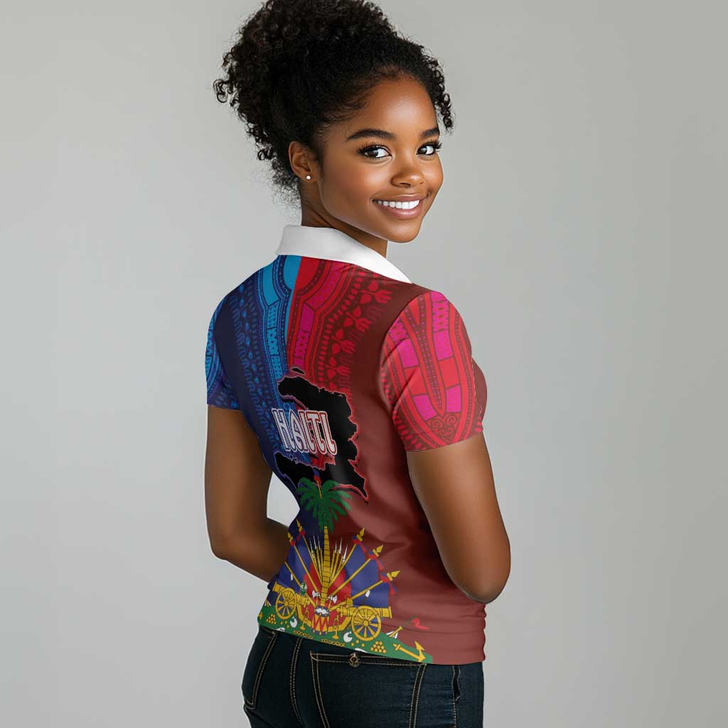Haiti Coat Of Arms Map Dashiki Women Polo Shirt Vibrant Caribbean Heritage