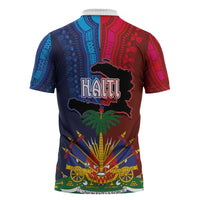 Haiti Coat Of Arms Map Dashiki Zipper Polo Shirt Vibrant Caribbean Heritage