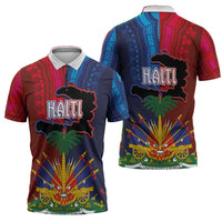 Haiti Coat Of Arms Map Dashiki Zipper Polo Shirt Vibrant Caribbean Heritage