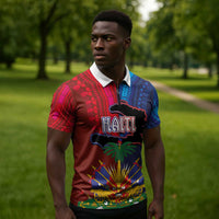 Haiti Coat Of Arms Map Dashiki Zipper Polo Shirt Vibrant Caribbean Heritage