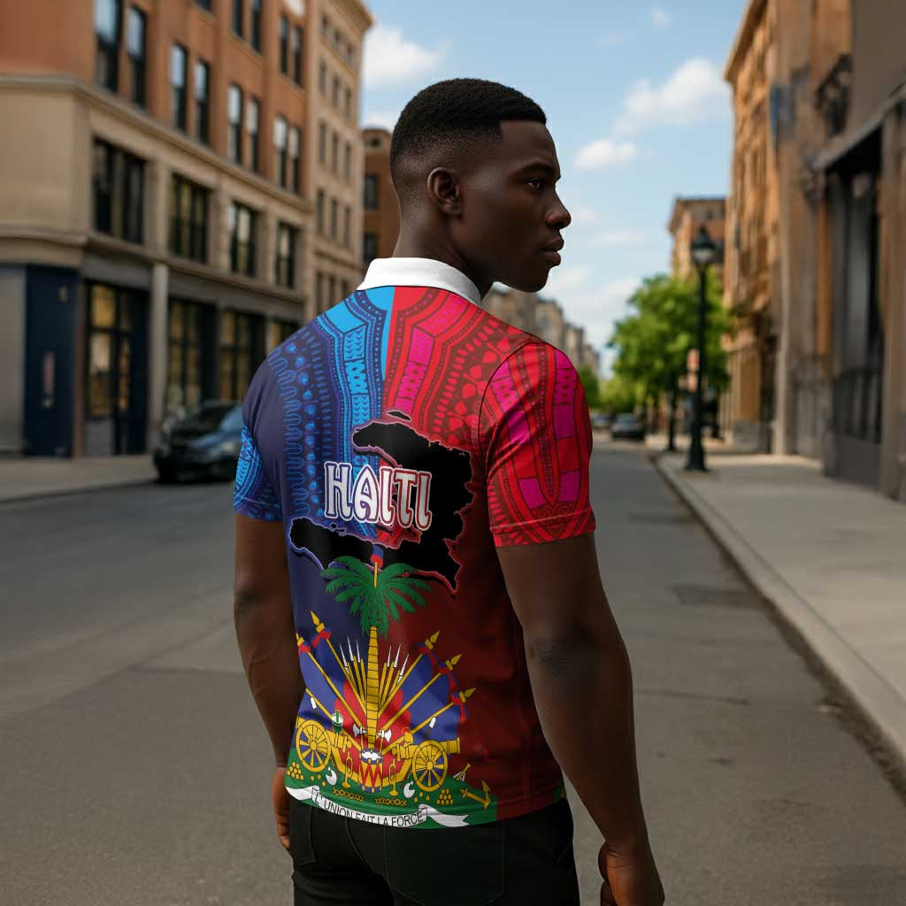 Haiti Coat Of Arms Map Dashiki Zipper Polo Shirt Vibrant Caribbean Heritage