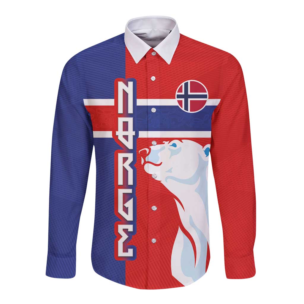 Custom Norway Ice Hockey Long Sleeve Button Shirt Polar Bears-Viking Ornament Flag Style