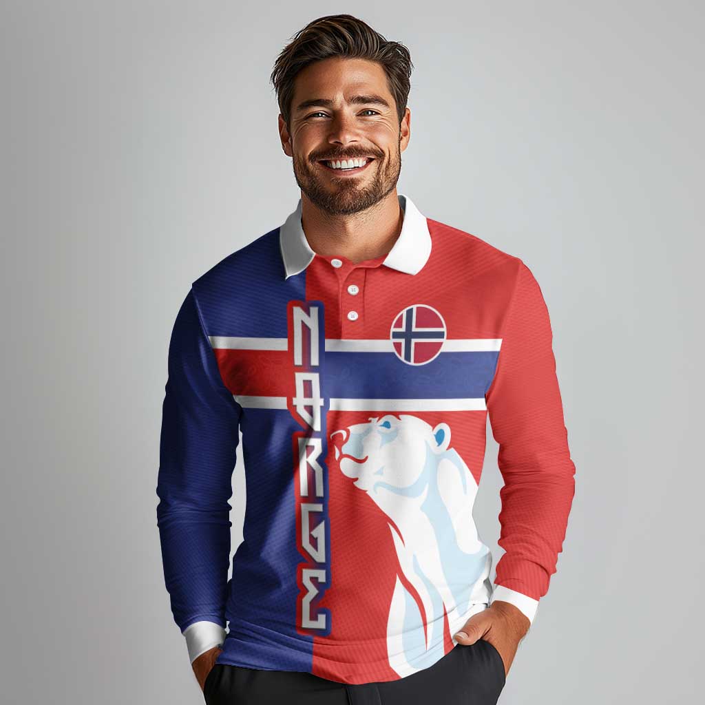 Custom Norway Ice Hockey Long Sleeve Polo Shirt Polar Bears-Viking Ornament Flag Style