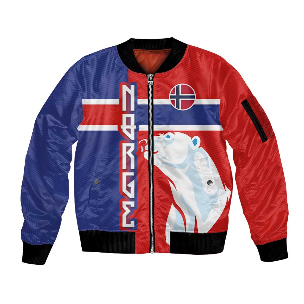 Custom Norway Ice Hockey Sleeve Zip Bomber Jacket Polar Bears-Viking Ornament Flag Style