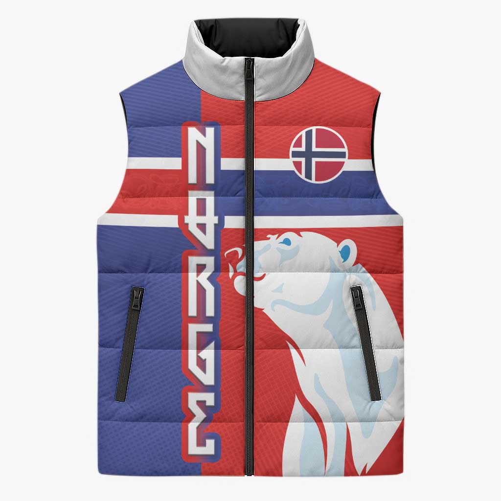 Custom Norway Ice Hockey Sleeveless Puffer Jacket Polar Bears-Viking Ornament Flag Style